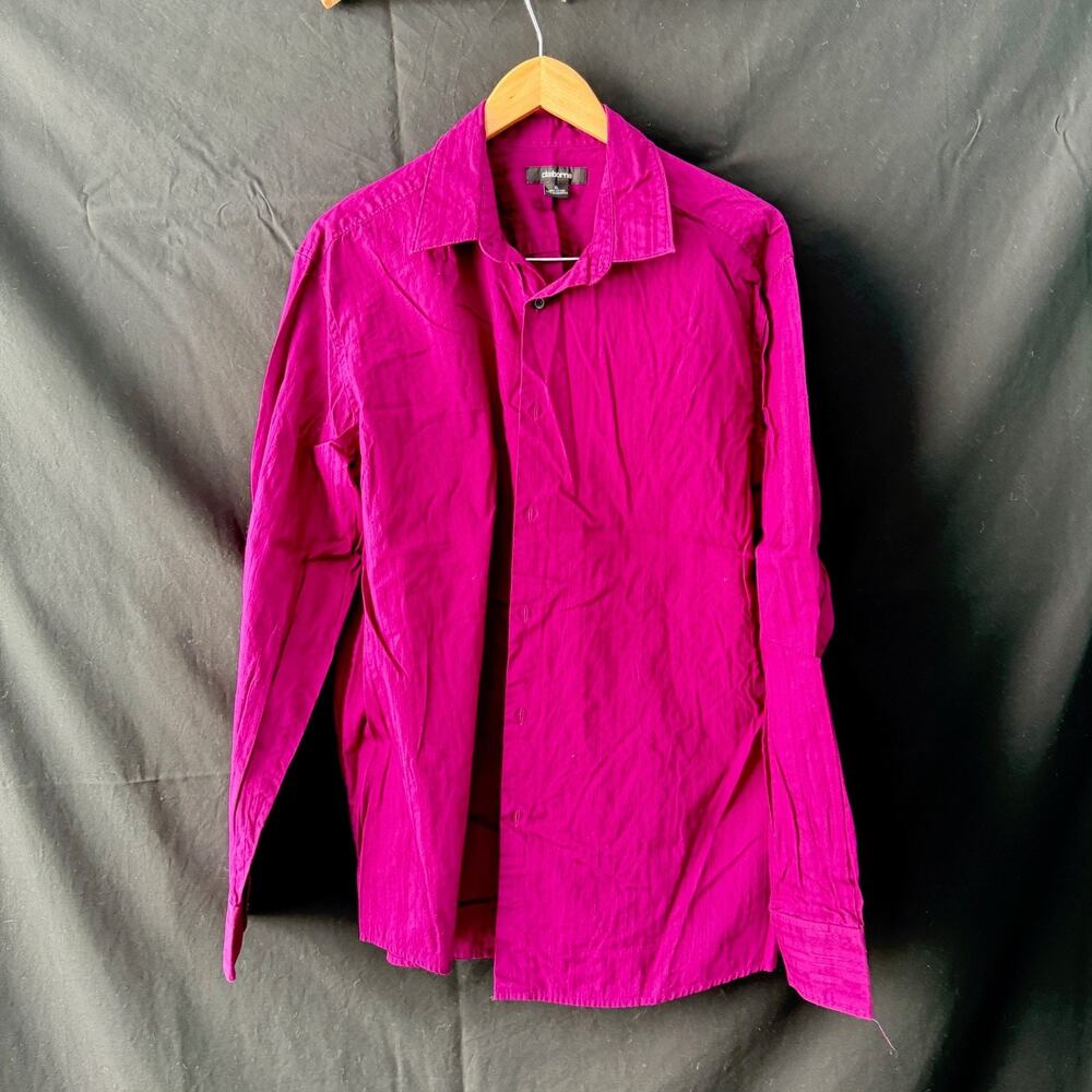 Claiborne Mens XL Purple Cotton Herringbone Stripe Long Sleeve Button Down Shirt